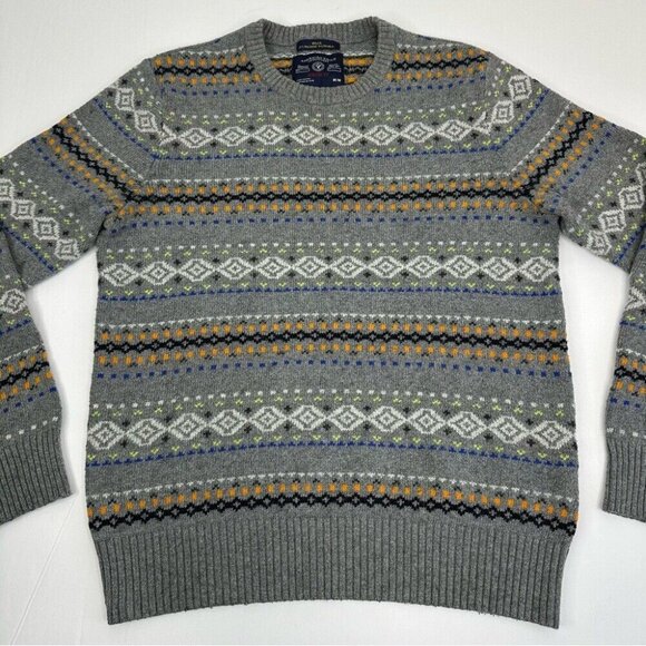 American Eagle Men’s Gray Fair Isle Crew Neck Coastal Grandpa Knit Sweater M/C40 - Picture 2 of 10